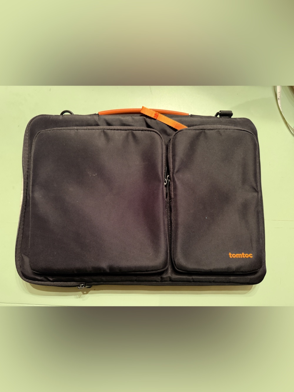 tomtoc Black Laptop Messenger Bag with Orange Accents